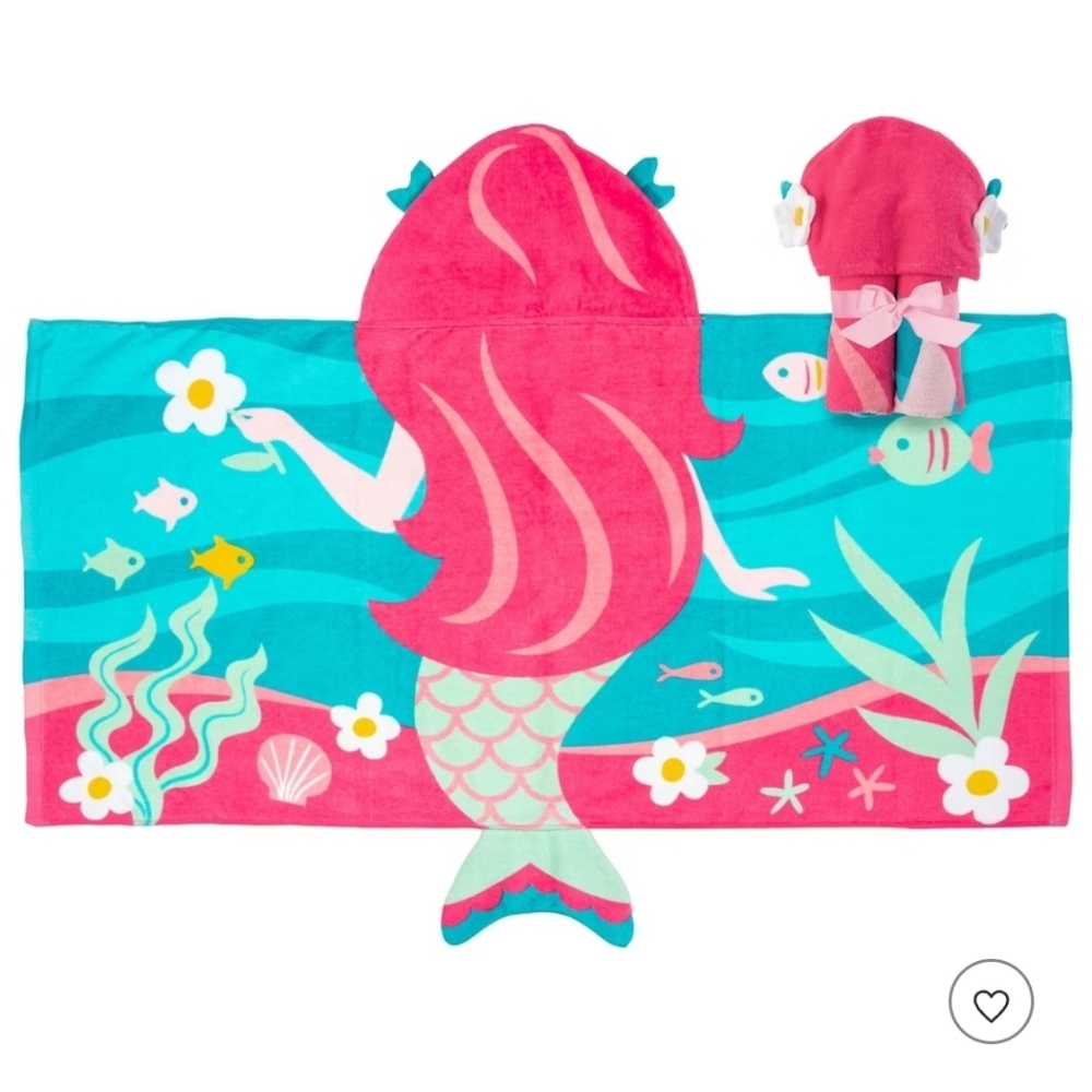 Stephen Joseph Mermaid Hooded Towel Pink Blue Ocean 46"x26" Kids Beach Bath NEW